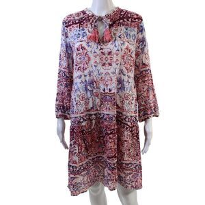 Lola Australia Womens Cotton Tasseled Neckline Detail Tiered Dress Red Size S